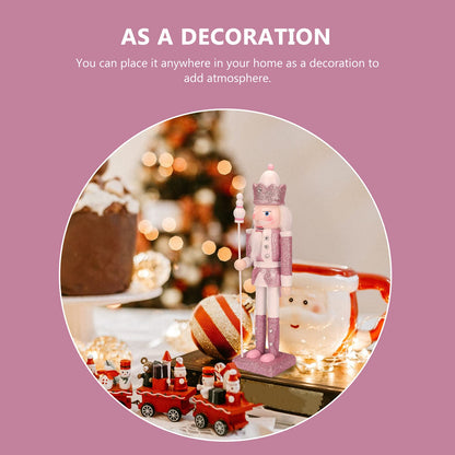 Veemoon Pink Christmas Nutcracker with Cane 30.5 cm Handcrafted wooden nutcracker for home party tabletop shelves Christmas figure decoration