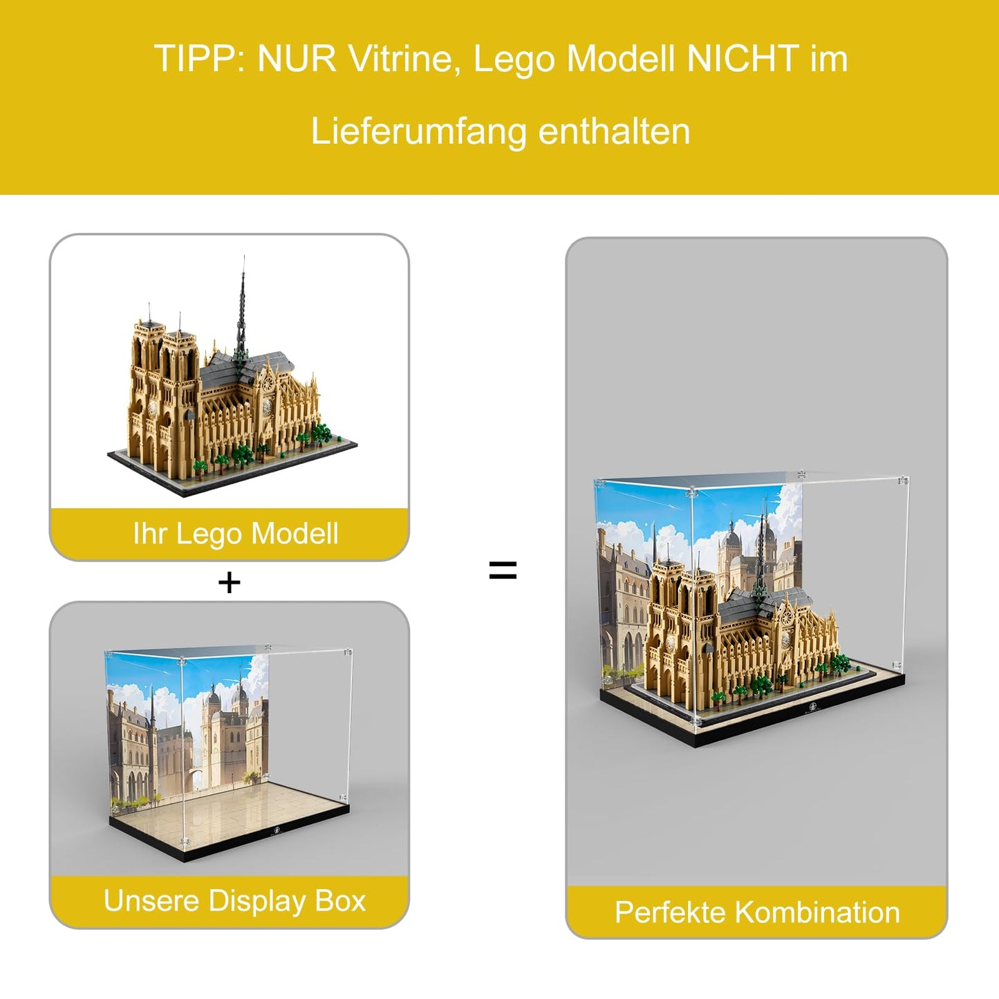 cooldac acrylic display case compatible with Lego 21061 Notre Dame de Paris, dustproof and transparent showcase compatible with Architecture 21061 set (case only, model not included)