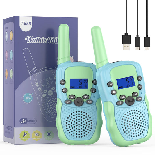 Walkie Talkie for Kids, Bakoherp Rechargeable Walkie Talkie for 3-12 year olds, Kids' Two-Way Radio with 8 channels, LED flashlight, VOX function for adventures, camping, hiking