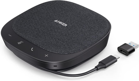 Anchor PowerConf S330 USB speaker, conference speaker for home office, smarter voice filter, plug & play, 4 microphones for 360° room coverage, clear sound profile.