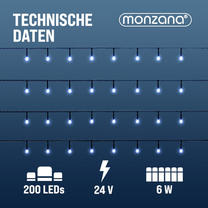 MONZANA® 200 LED string lights 20m Christmas tree outdoor indoor timer 8 modes dimmable remote control IP44 window decoration Christmas lighting cool white