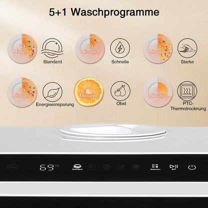 YU YUSING Mini Dishwasher Countertop Dishwasher with 5+1 programs, Small Dishwasher for 4 place settings with/without water connection, 5L water tank, Touch Control, LED display, for home office camping