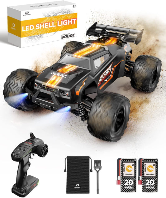 DEERC 1:14 Scale Remote Control Car, 4WD RC Car 40km/h with LED lights, 2 batteries for 40 minutes of runtime, 2.4GHz remote control racing toy for adults and kids (9000E).