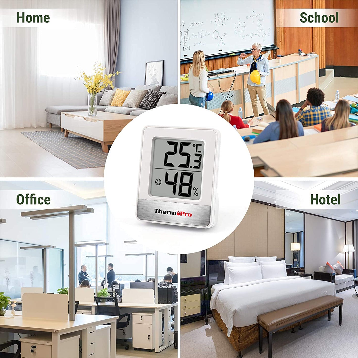 ThermoPro TP49W-3 Digital Mini Thermo-Hygrometer Indoor Room Thermometer 3 in 1 Temperature and Humidity Monitor with Smiley Indicator