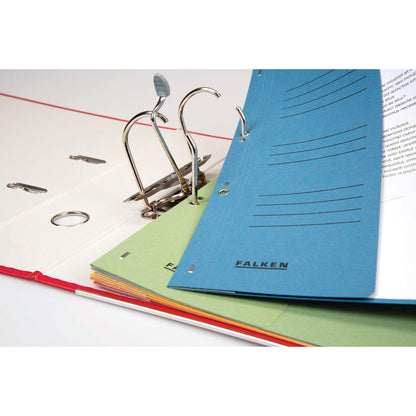 Original Falcons 50-pack eyelet files. Made in Germany. Made from recycled cardboard with half-front cover and commercial stapling for DIN A4 red folder collection folder Blue Angel