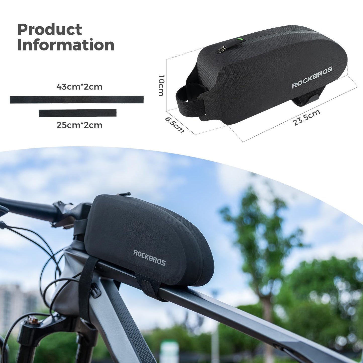 ROCKBROS Bike Frame Bag 100% Waterproof, Durable & Secure Mounting Bicycle Handlebar Bag Top Tube Bag Black 1.6 L for Road Bike MTB