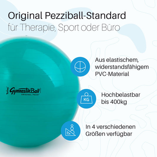 PEZZI - Gymnastics Ball Original Pezziball Standard 75cm Ø - Exercise ball for therapy, sports & office - Universal training ball made of sturdy PVC, up to 400 kg load capacity - Purple
