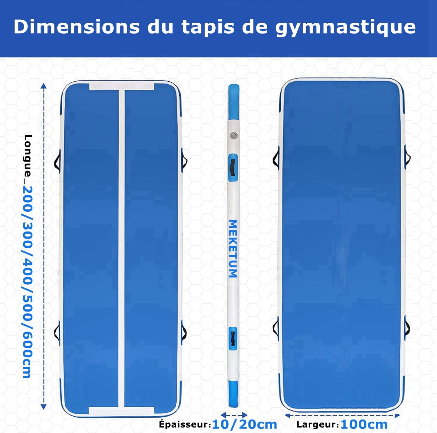 MEKETUM Air Tracking Mat Gymnastics Tumbling Mat 3m 4m 5m 6m Inflatable Gymnastics Sport Tumbling Mats 10/20cm high (Blue, 4m10)