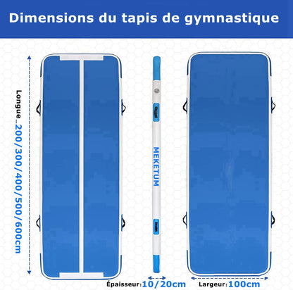 MEKETUM Air Tracking Mat Gymnastics Tumbling Mat 3m 4m 5m 6m Inflatable Gymnastics Sport Tumbling Mats 10/20cm high (Blue, 4m10)
