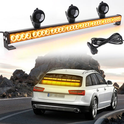 90 cm emergency light bar - 32 amber LED warning strobe lights, 13 flash patterns, traffic advisory bar, strobe safety lights with cigarette lighter (Amber)