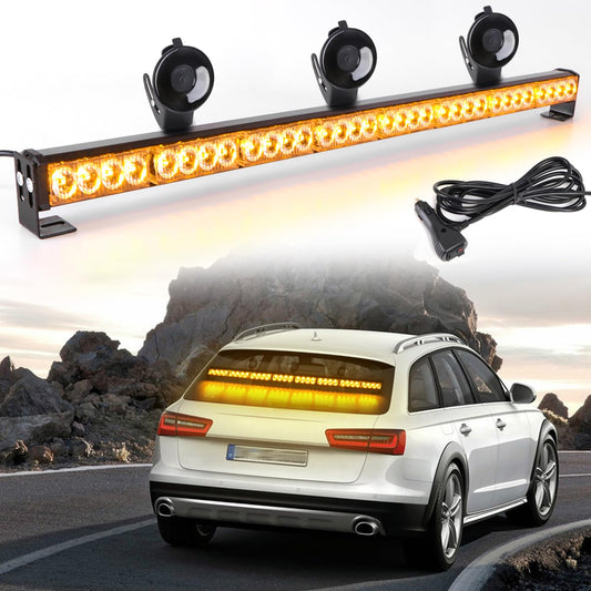 90 cm emergency light bar - 32 amber LED warning strobe lights, 13 flash patterns, traffic advisory bar, strobe safety lights with cigarette lighter (Amber)