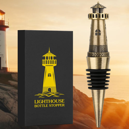 LKKCHER lighthouse wine bottle stopper, lighthouse decor, wine gifts for men and women, wine stopper for wine bottles, Father's Day gift birthday gift, Bronze