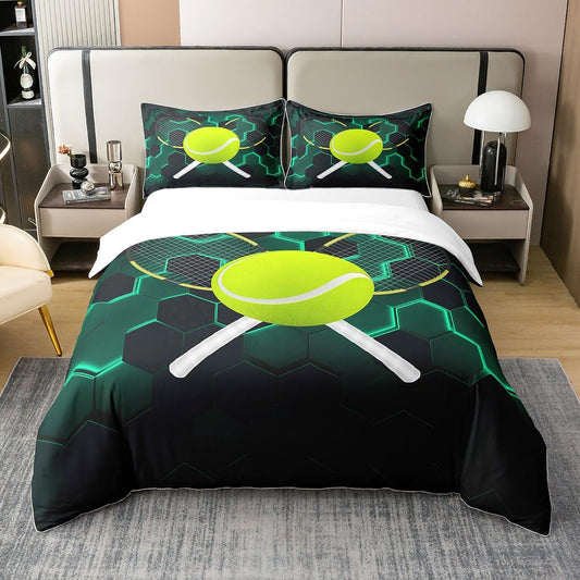 Richhome 135x200 duvet cover Tennis Sports 100% pure bedding set Tennis racket Green games bedding set Neon Honeycomb Hexagon comforter cover for room