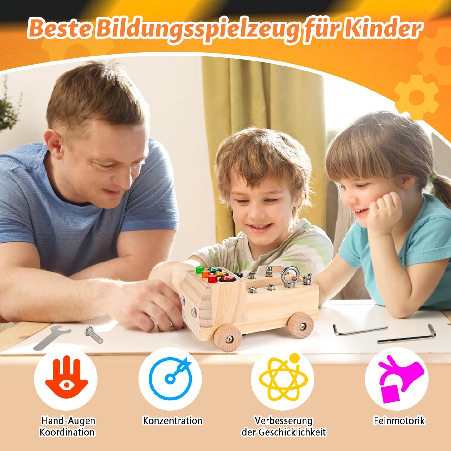 Wooden Montessori Screwdriver Board | Montessori screw board toy for ages 3, 4, 5 | Educational busy board | Motor skills activity board | Wooden toy for toddlers