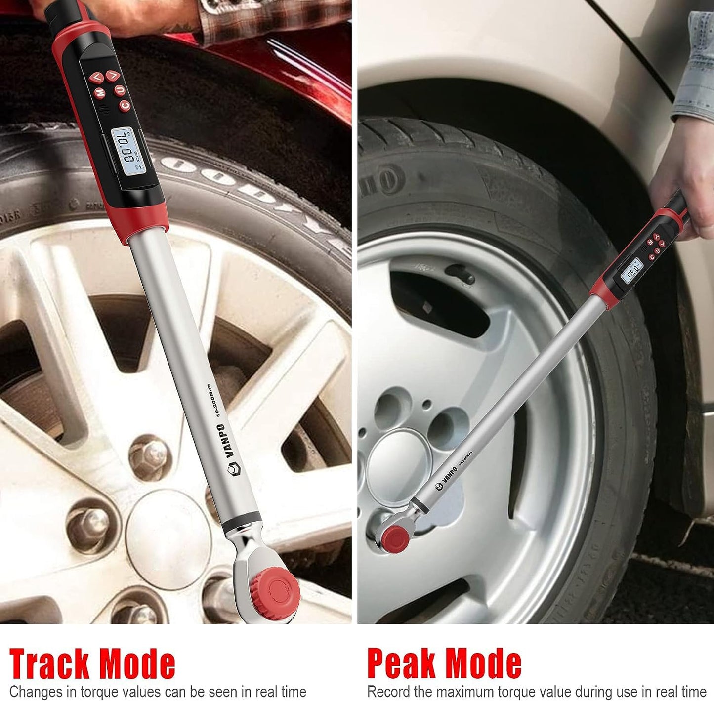 VANPO Digital Torque Wrench 1/2 Inch Auto & Motorcycle, 17-340 Nm Torque Wrench Set with preset memory, buzzer, and LED display, ± 2% accuracy.