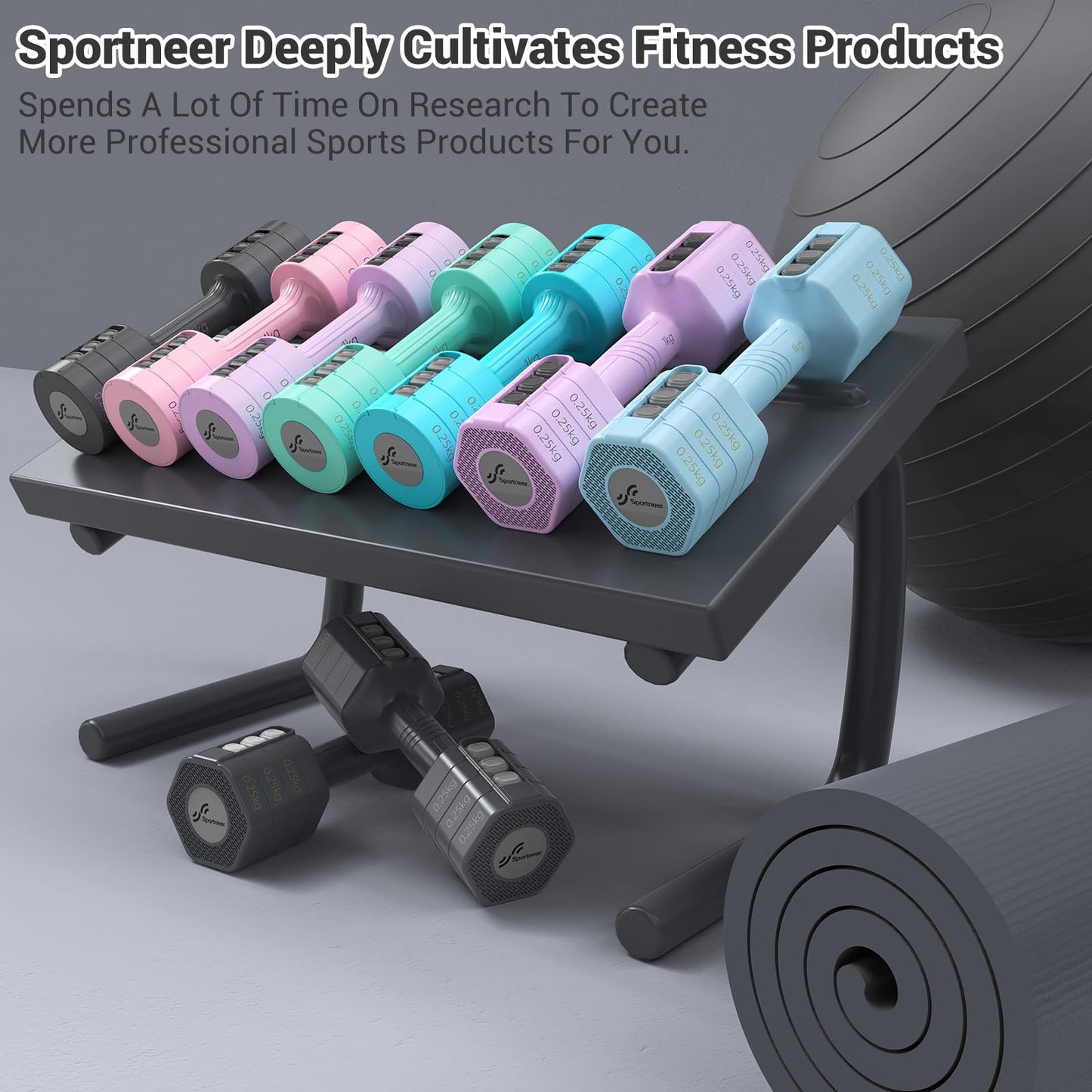 Dumbbells set, Sportneer Adjustable Dumbbells Women Set 1-2.5 kg each, 4-in-1 Dumbbells 2 Set, Adjustable Dumbbell Set for Home Gym, Fitness, Strength Training, Gift (Black-Gray)
