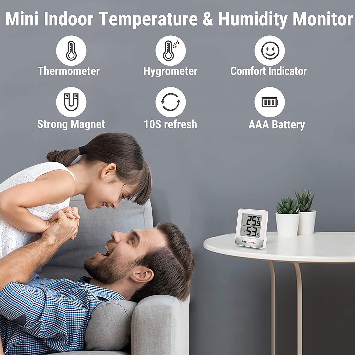 ThermoPro TP49W-3 Digital Mini Thermo-Hygrometer Indoor Room Thermometer 3 in 1 Temperature and Humidity Monitor with Smiley Indicator