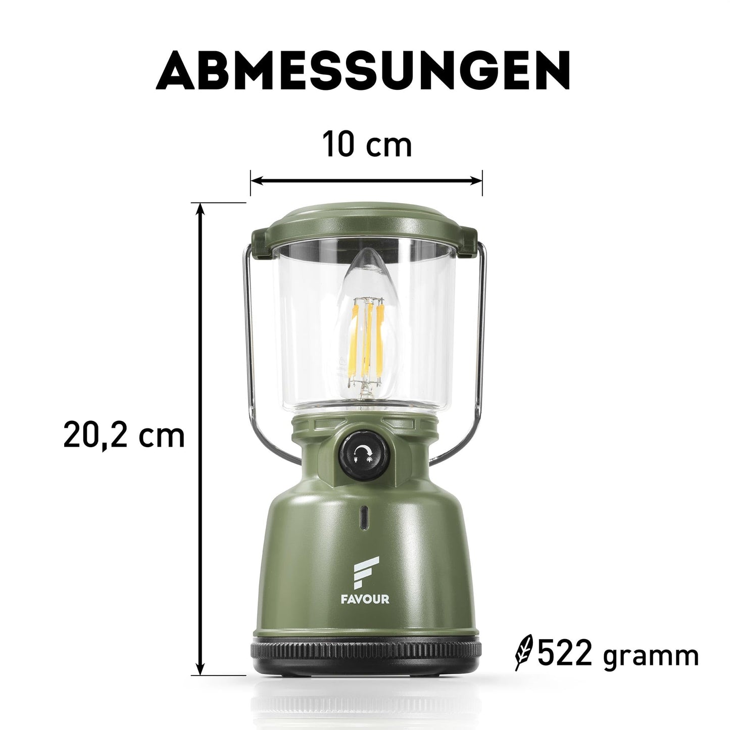 Favour Retro LED Lantern Outdoor | Bright camping lamp, dimmable, candlelight mode | LED lamp rechargeable battery, IP64 waterproof, shockproof | Hanging lamp tent, removable shade, green incl. battery