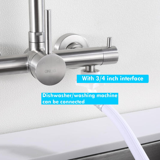 ONCE kitchen faucet in wall with 3/4 inch connection for dishwasher/washing machine, wall faucet with 2 spray modes, kitchen wall-mounted mixer tap, matte