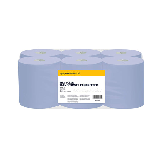 AmazonCommercial 2-Ply Paper Towels, Centrefeed Roll Recycled, 6 Rolls (1 pack), 450 sheets per roll, Sheet size: 30 x 20 cm
