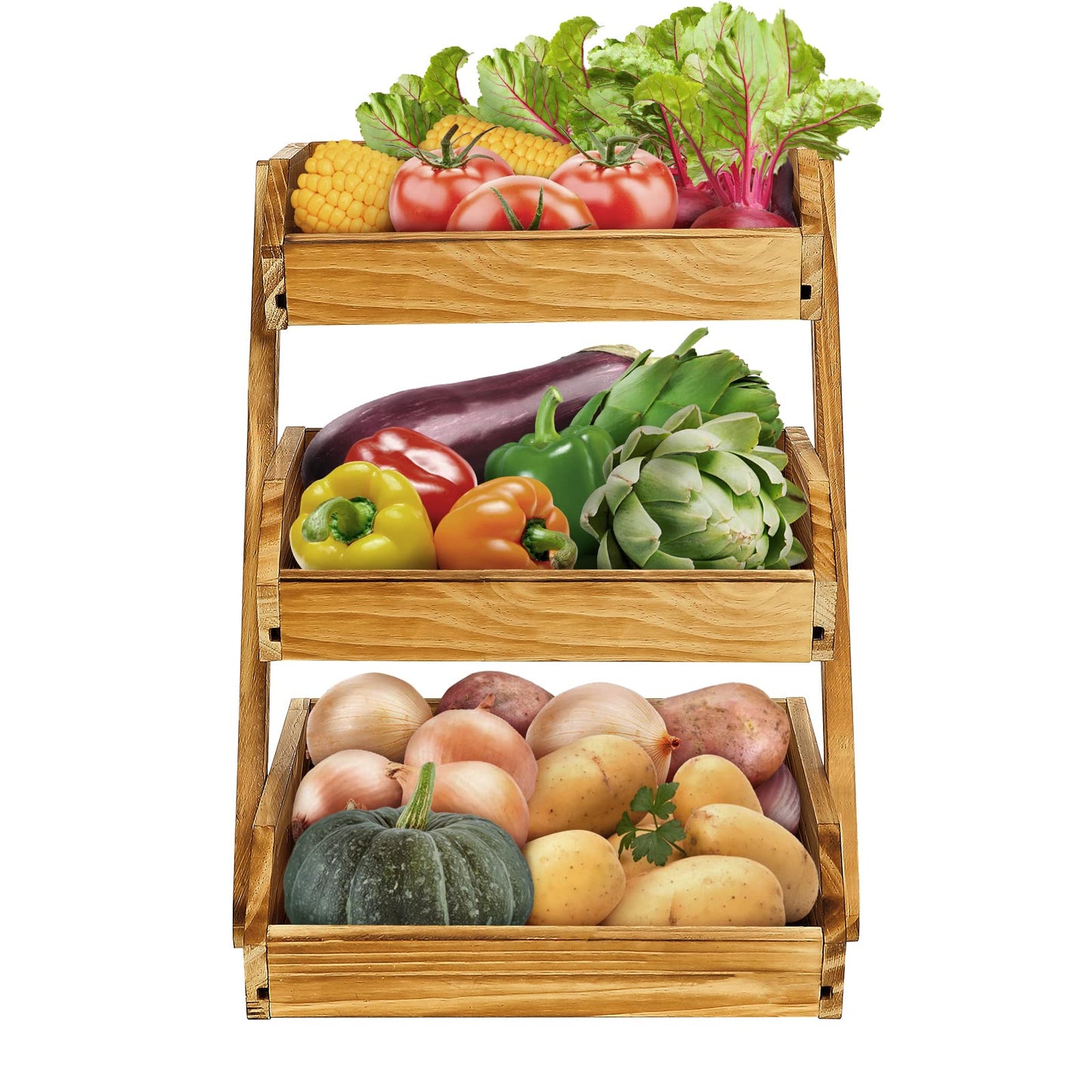 CALM COZY 3-tier wooden fruit basket, vegetable stand fruit rack, storage holder for fruit, cake, candy.