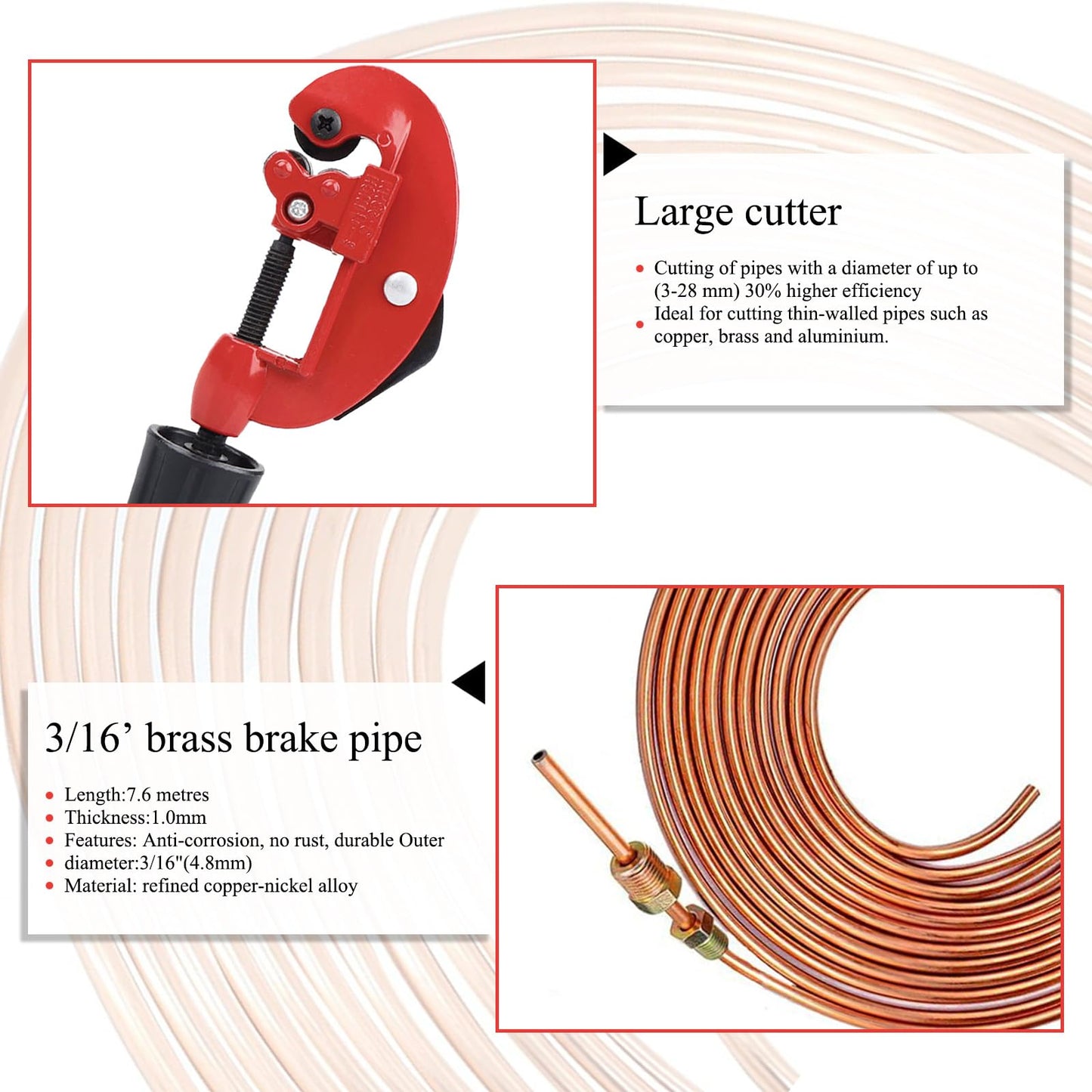 Finoki Brake Line Kit 25ft Brake Hose Flaring Tool Kit Car Brake Hose Flaring Tool Double Flaring Tool Car Brake Line Repair Parts.