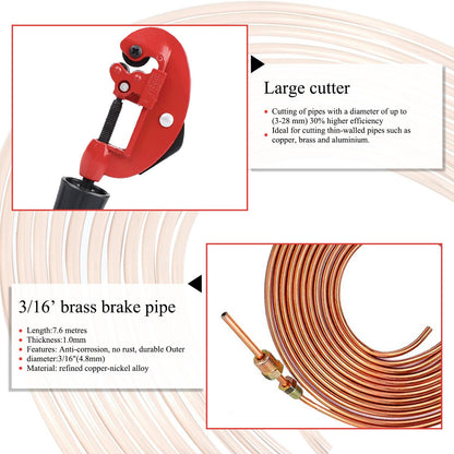 Finoki Brake Line Kit 25ft Brake Hose Flaring Tool Kit Car Brake Hose Flaring Tool Double Flaring Tool Car Brake Line Repair Parts.