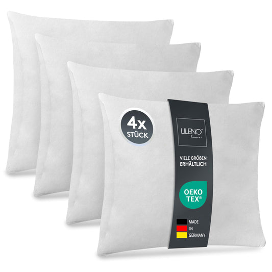 LILENO HOME 4-piece pillow filling 40x50 cm - 40°C washable inner pillow suitable for allergy sufferers - polyester pillow insert for couch pillows, sofa pillows, decorative pillows, and bed pillows.
