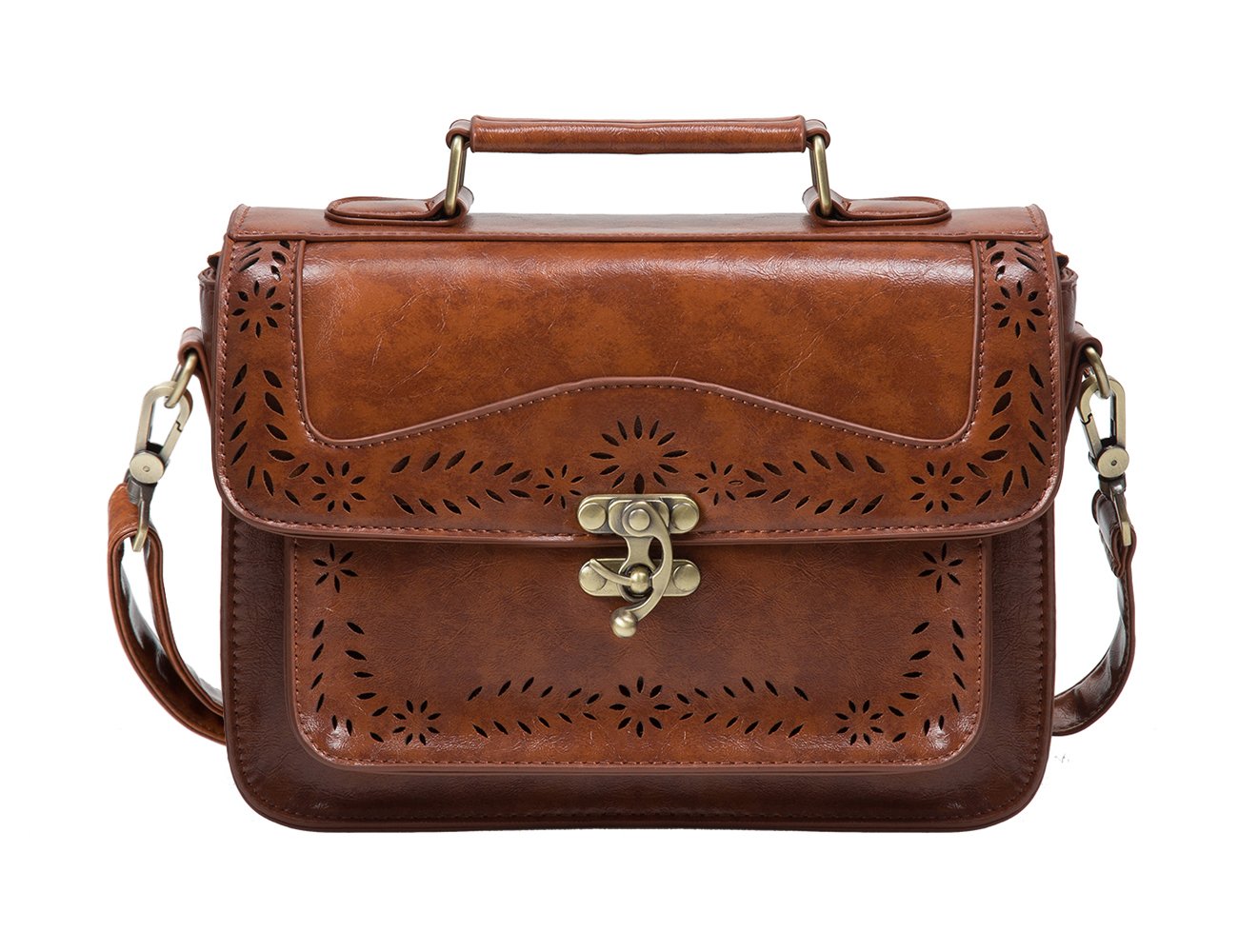 ECOSUSI Women's Shoulder Bag Vintage Leather Crossbody Bag Small Handbag Mini Messenger Bag Brown