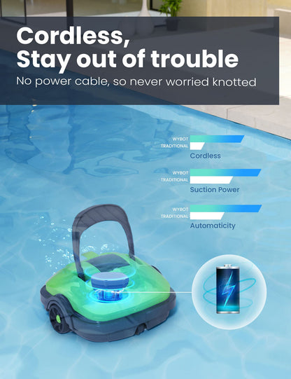 WYBOT Pool Robot Battery, Efficient Cleaning for Pools up to 50m² - Battery powered, Self-parking function & Dual Motor for maximum suction力