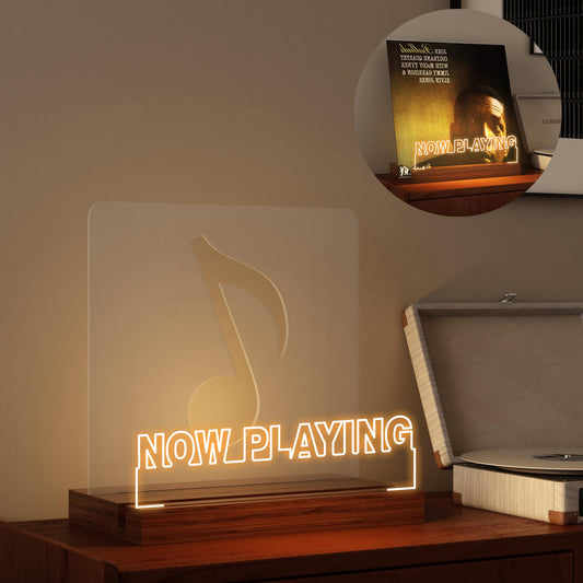 YuanDian Record Stand, Now Playing Vinyl Stand with warm lights, LED LP stand for vinyl record storage, gifts for vinyl lovers.