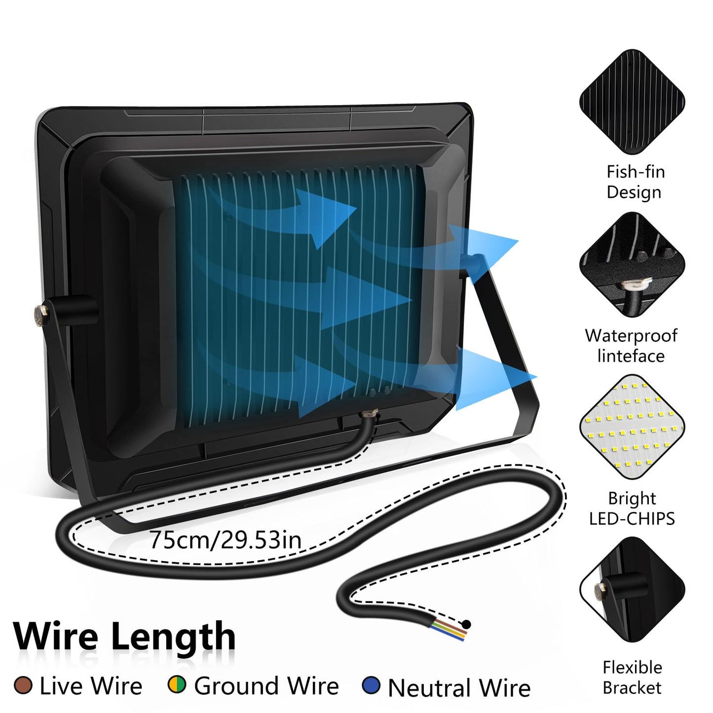 Loyal 500W LED Floodlight Outdoor, 50000LM Super Bright Outdoor Spotlight, IP66 Waterproof Floodlight, 3000K Warm White Spotlight, Outdoor Light for Garden, Garage, Driveway, Doors