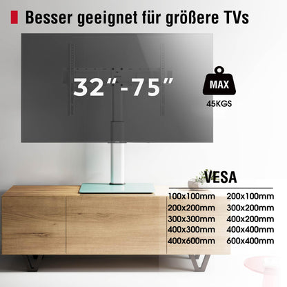AOKCOS TV stand base TV stand height 900mm for 32-55 65 75 inch TVs, tiltable swiveling adjustable height TV stand, universal TV stand feet base max VESA 600x400mm 45KG (White)
