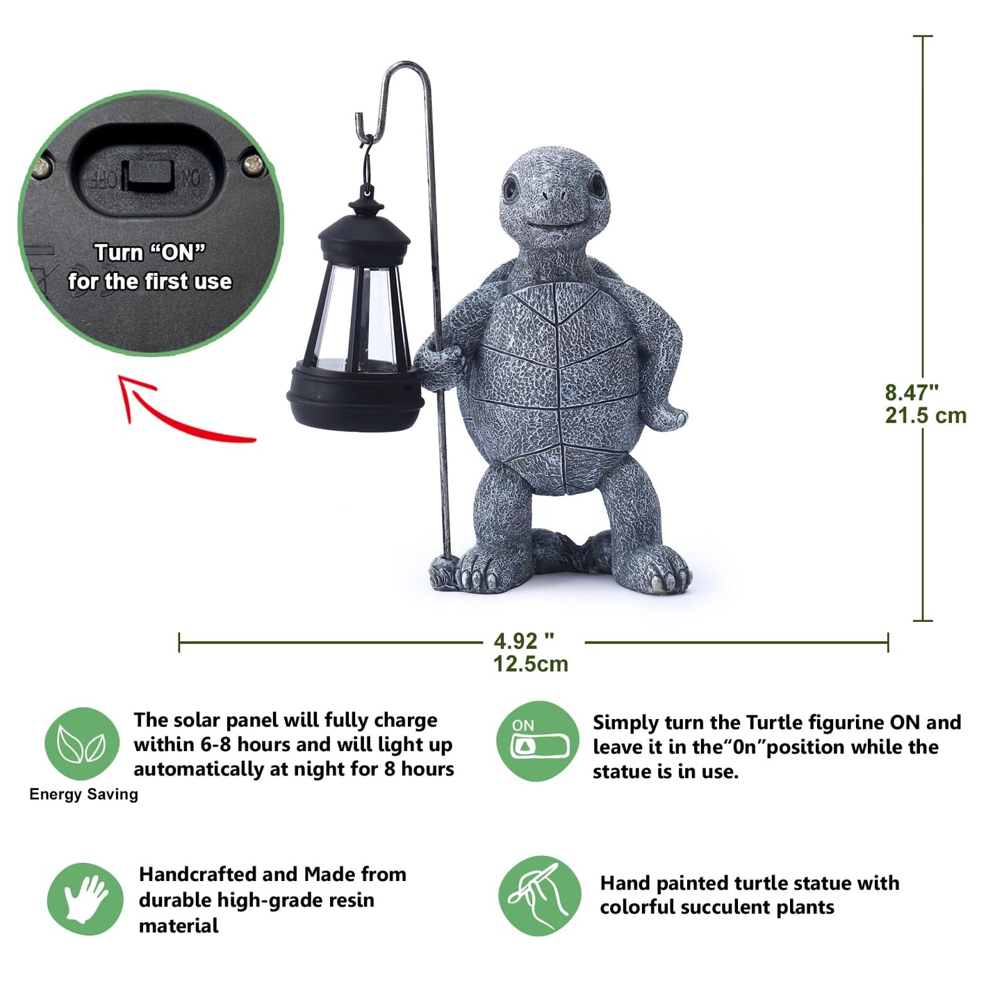 Yeomoo Turtle Garden Figurines with Solar Lights Outdoor Garden Decor - Turtle Decor Garden Room with Solar Lantern Gifts for Women Mom Birthday Weatherproof Decor for Balcony Patios
