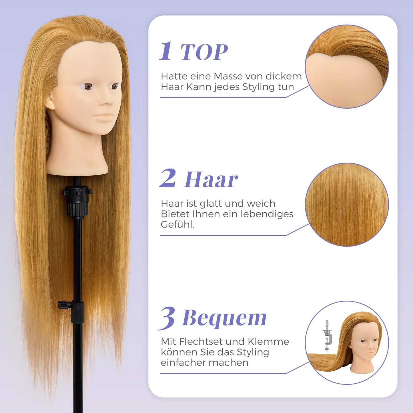 Neverland 26" Hairdressing Head Mannequin 60% Real Hair Makeup Practice Head Training Doll Head Hairdresser Training Head With Stand + Hair Styling Braid Set