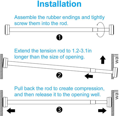 Telescopic pole silver 120cm-290cm shower curtain rod without drilling made of stainless steel extendable clothes rod adjustable by turning, secure grip for shower and bathtub 120 to 290cm