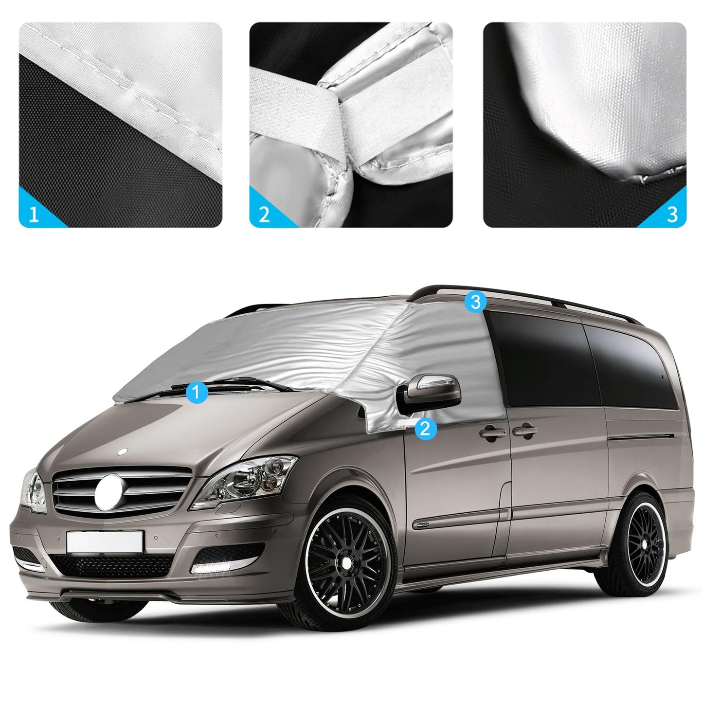 Opaltool External Thermo Windshield Cover for Mercedes-Benz Viano/Vito W639 2003-2014, Luxury Silver Wrap, Foldable Front Windshield Cover Winter Summer Windshield Frost Protection Cover