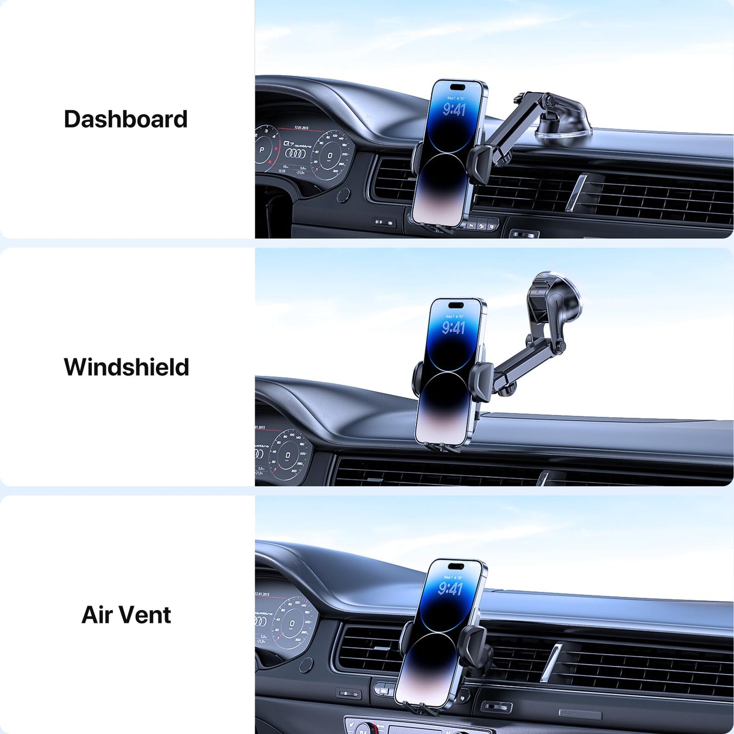 Miracase car phone holder [Improved suction cup & metal double hook] Phone holder for car air vent dashboard windshield, car phone holder for iPhone Samsung Galaxy all smartphones
