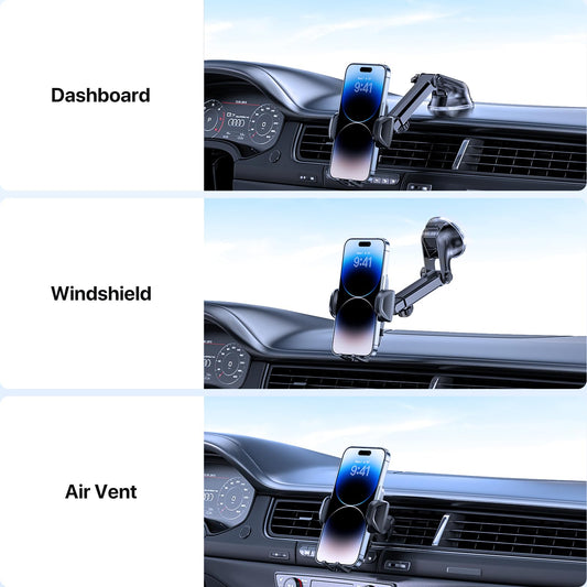 Miracase car phone holder [Improved suction cup & metal double hook] Phone holder for car air vent dashboard windshield, car phone holder for iPhone Samsung Galaxy all smartphones