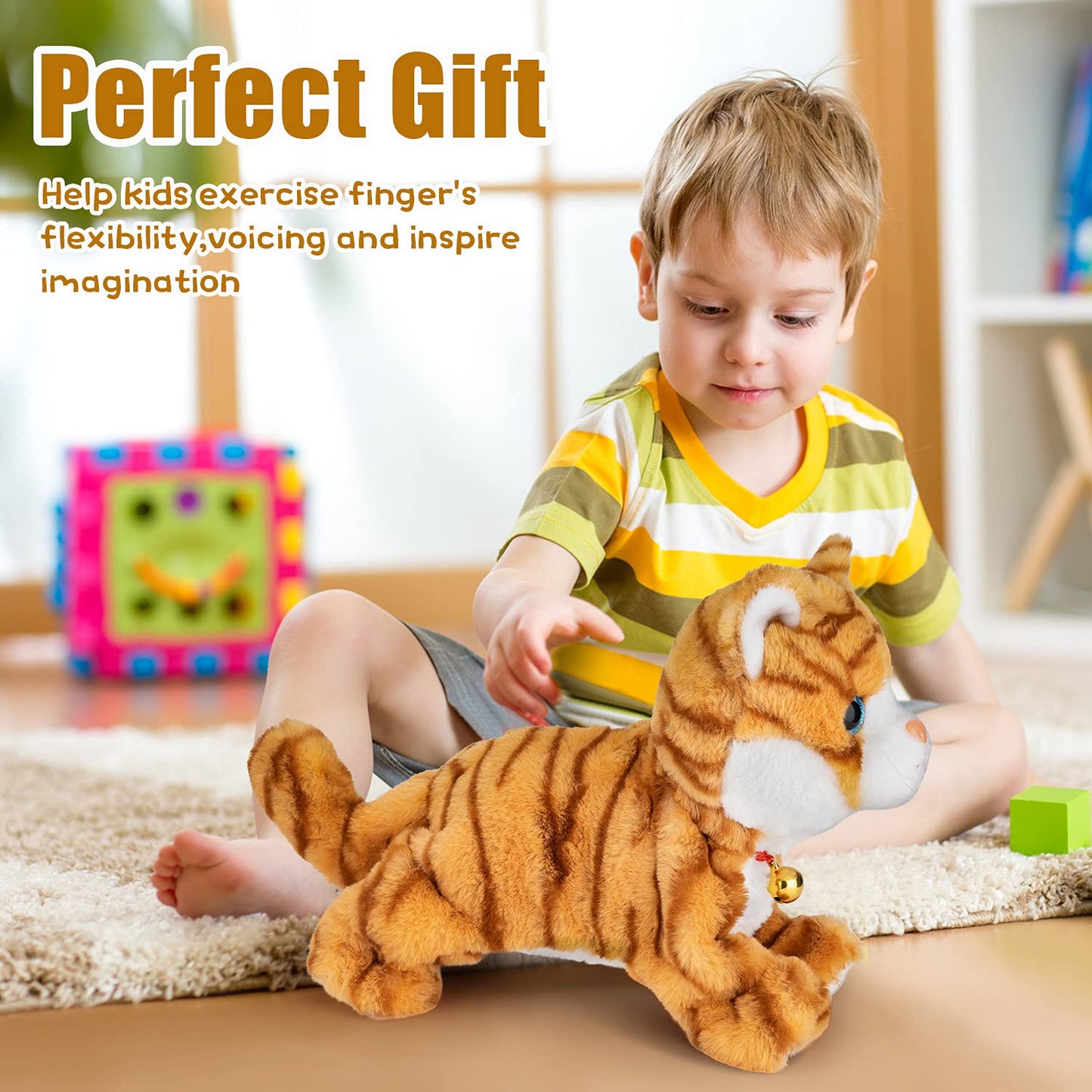 Interactive electronic plush cat toy - Update Touch Control Meow Kitten with LED eyes, electronic robot cat toy gifts for boys & girls children's birthday Christmas
