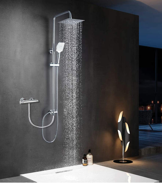 Stainless steel shower system by ELBE, rain shower with shower head made of 304 stainless steel, 20x20cm square, shower set without faucet, chrome shower bar set shower column set
