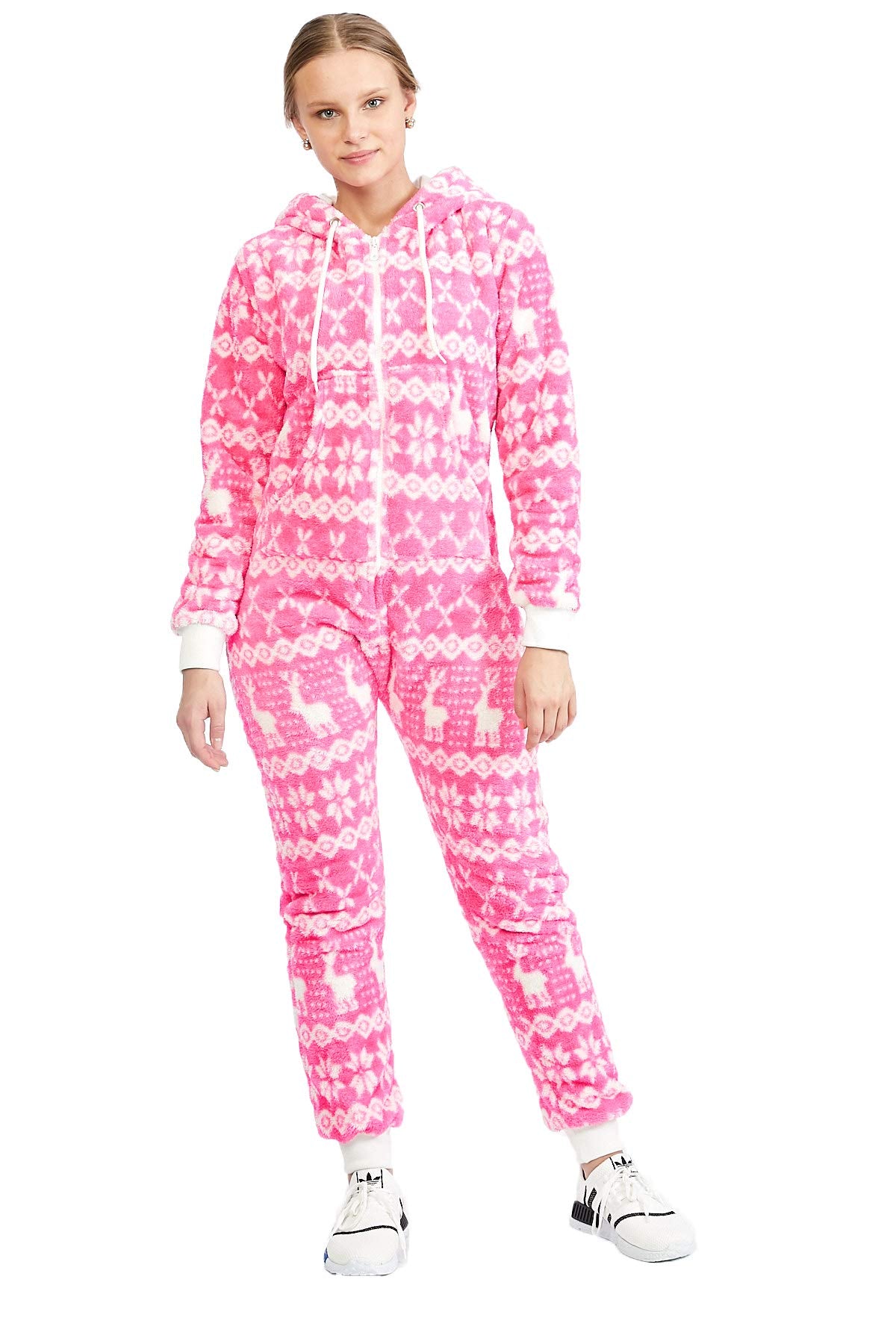 Teddy fleece teddy fur jumpsuit fluffy and cozy one piece overall warm (Pink(2910), S~36)