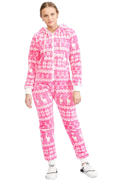 Teddy fleece teddy fur jumpsuit fluffy and cozy one piece overall warm (Pink(2910), S~36)