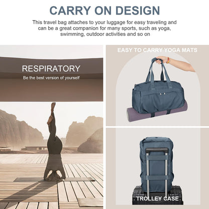 HYC00 Sport Duffel Bag Women's Gym Bag with Shoe Compartment, Travel Bag, Weekender, Carry-on Bag for Plane, Fitness Bag, Swim Bag, Training Bag, Overnight Bag, Royal Blue.