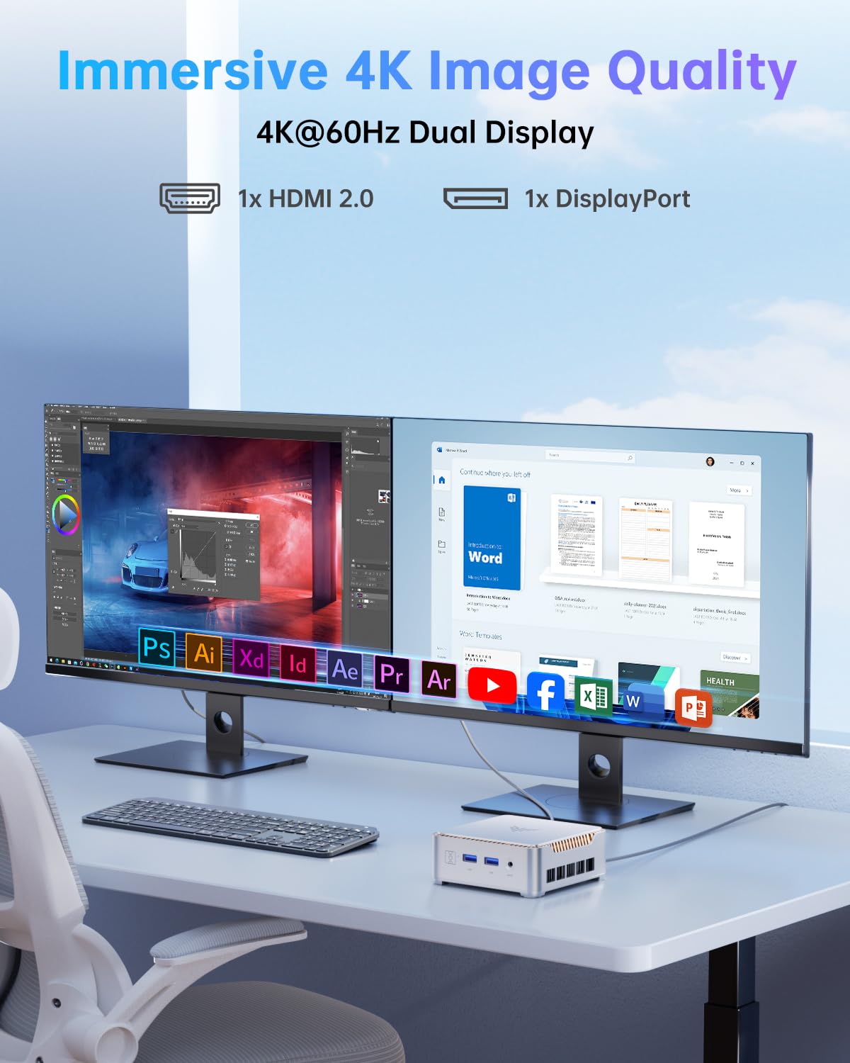 NiPoGi Essenx E2 Mini PC W-11 Pro, Intel Alder Lake-N97 (up to 3.6 GHz), 16GB DDR4 512GB M.2 SSD Mini Desktop Computer, Dual-WiFi, HDMI, DP, 4K Dual-Display Micro-PC with VESA for School/Office/Home.