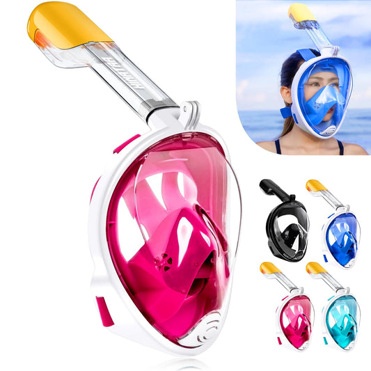 HINATAA Snorkel Mask, 180° Full Face, Diving Mask, Free Breathing, Anti-Fog and Anti-Leak Technology with Adjustable Head Straps for Adults, Teens, Kids (Pink, L-XL)