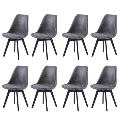 EGGREE 8 Pcs Dining Chairs Scandinavian Design SGS Certified, Suede Upholstered Backrest, Kitchen Dining Chairs with Black Solid Beech Wood Leg, Dark Gray