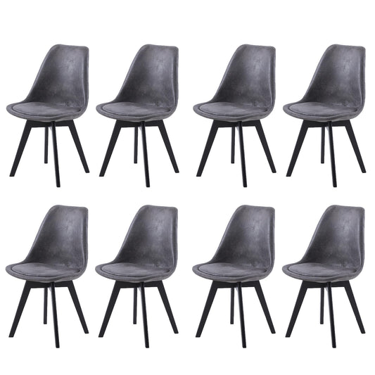 EGGREE 8 Pcs Dining Chairs Scandinavian Design SGS Certified, Suede Upholstered Backrest, Kitchen Dining Chairs with Black Solid Beech Wood Leg, Dark Gray