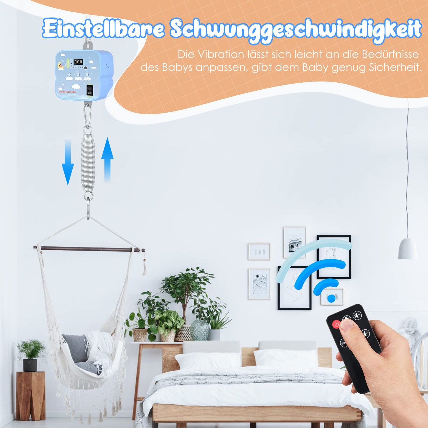 Motorized baby swing, SenDeluz swing motor with 2 pieces of spring and remote control, Electric baby swing controller with timer, Adjustable speed and volume, 20 kg capacity.