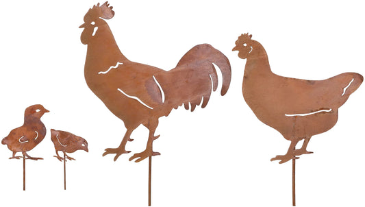 KOTARBAU® Garden decoration, rusty figures, chickens, garden steel design, rust decoration, garden stakes